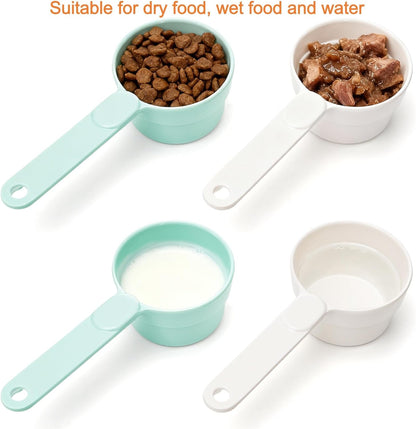 DEAYOU 4 Pack Dog Food Scoop 1/2 Cup, Melamine Pet Food Measuring Cup with Long Handle, Food-Grade Half Cup Feeding Scoop for Cat, Bird, Rabbit, Dry Wet Food, Dishwasher Safe, Accurate Portion Control