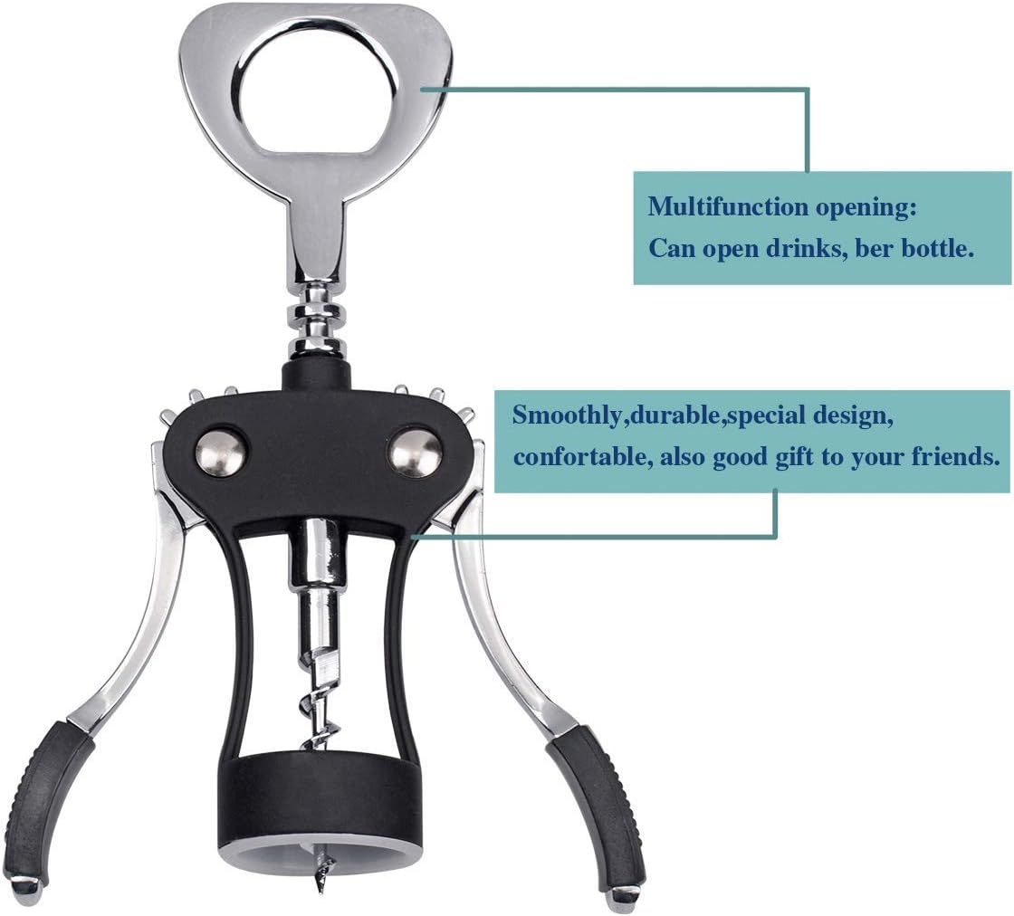 Wing Corkscrew,Ilyever Premium Wine Opener with Bottle Stopper,Multifunctional Corkscrew Wine Cork Opener Bottler Opener Remover for Home, Kitchen,Restaurant,Party and as Gift,Black