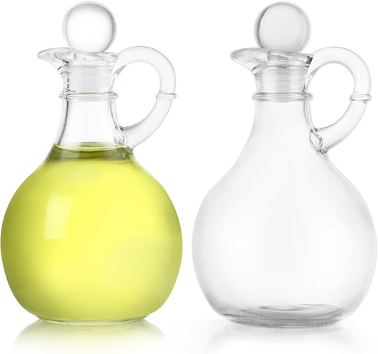 MDLUU Clear Glass Oil and Vinegar Cruets, Salad Dressing Dispensers with Airtight Stoppers, Set of 2
