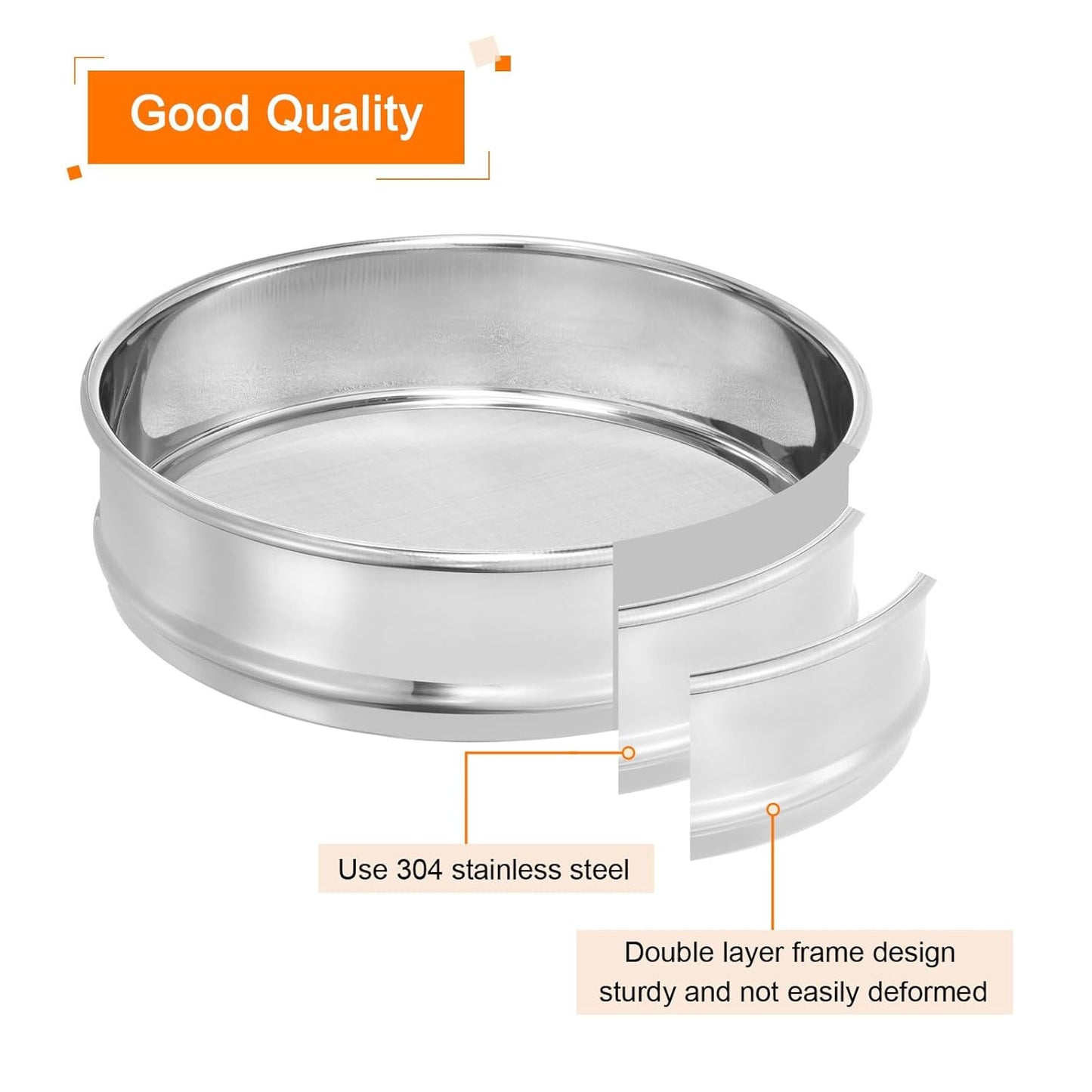 PATIKIL 40 Mesh Lab Sieve, 8" Diameter Test Sieve 304 Stainless Steel Wire Cloth (0.45mm) for Industrial Laboratory - Colors A