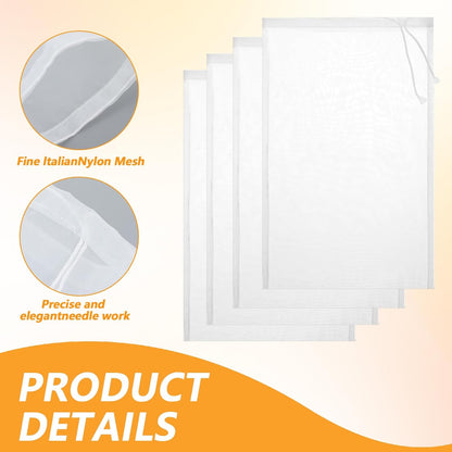 4 Pack Nut Milk Bag 12 x 8 Inch Nut Bag Strainer Reusable Nylon Cloth Bags for Straining 200 Mesh Fine Mesh Bags for Straining Fruit Juice Coffee Yogurt Cheese Tofu Cold Brew Filter