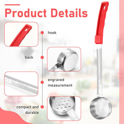 Teenyyou 2 Pcs Portion Control Serving Spoons, Restaurant Measuring Serving Ladle Utensils, Portion Spoons for Weight Loss, Kitchen(Red,2 oz,Solid and Slotted)