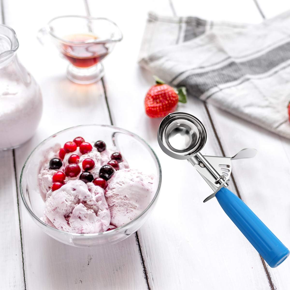 QUAL COOK Heavy Duty Stainless Steel Ice Cream Scoop 4 oz, Cookie Scoop with Trigger, Baking Scoop for Bakeries,Restaurants & Dessert Shops, #8, Grey