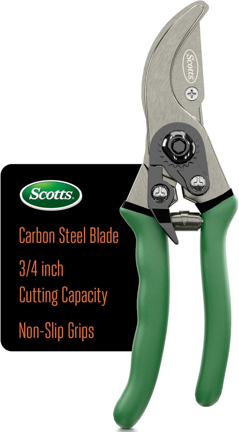 Scotts 8 in. All-Purpose Steel Garden Utility Shears with Serrated Blades – Comfort Grip Yard and Garden Scissors for Pruning Plants, Flowers, and Herbs