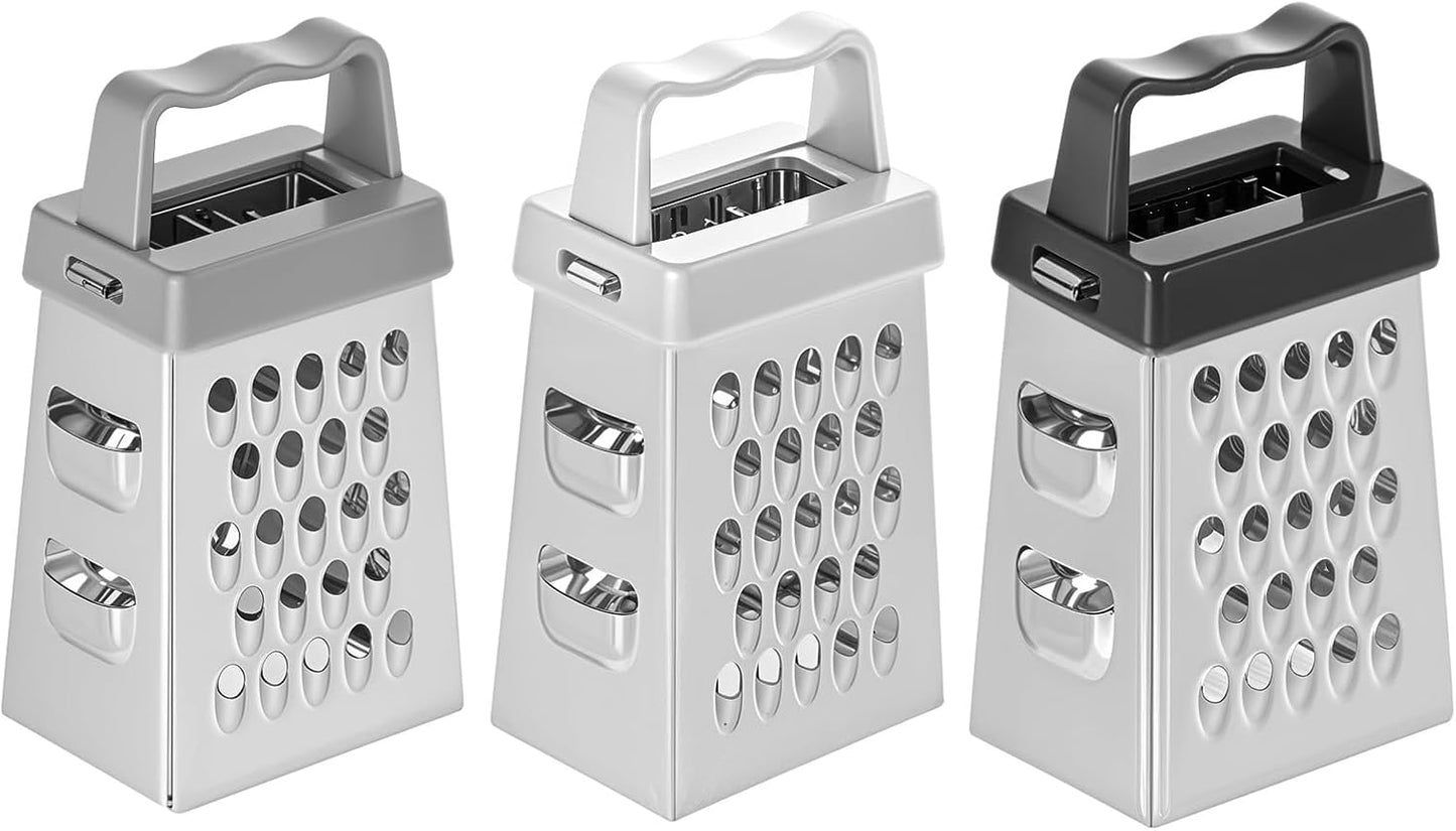 ElevateTech Mini Cheese Grater, 3 Pcs Stainless Steel Box Grater with Handle Professional Cheese Slicer Graters for Kitchen Slicer Cheeses Gingers Vegetable Dishwasher Safe (White)