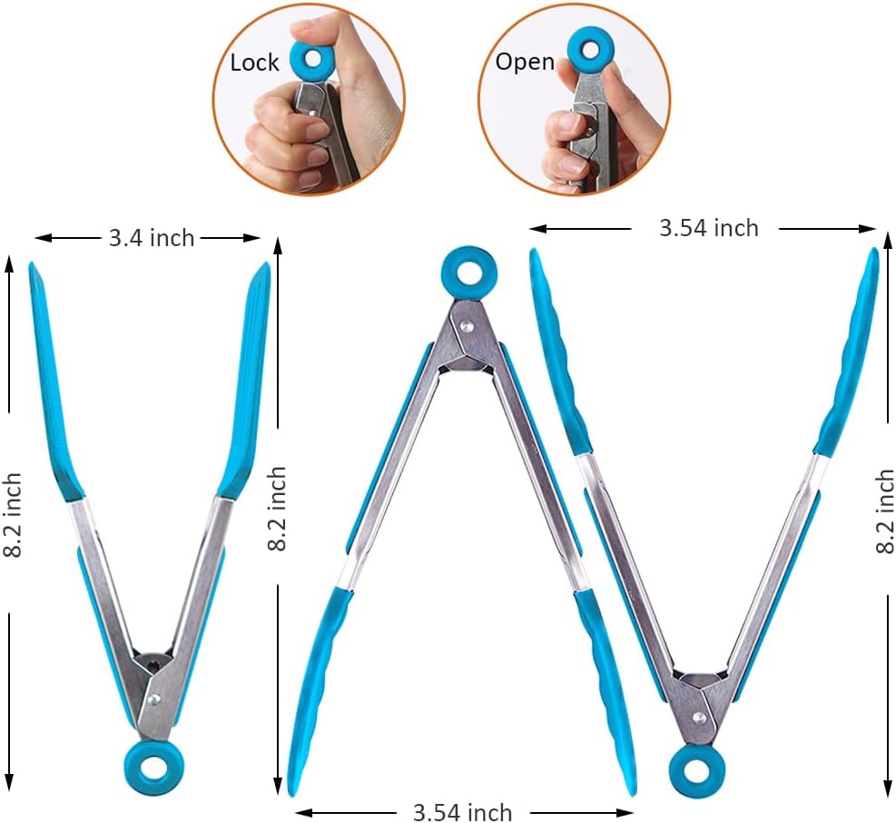 Mini Silicone Serving Tongs Set of 3, Small Kitchen Tongs (7 inch) with Silicone Tips and Stainless Steel Handle, Cooking Tongs for Salads, Pasta, Steaks, Vegetables
