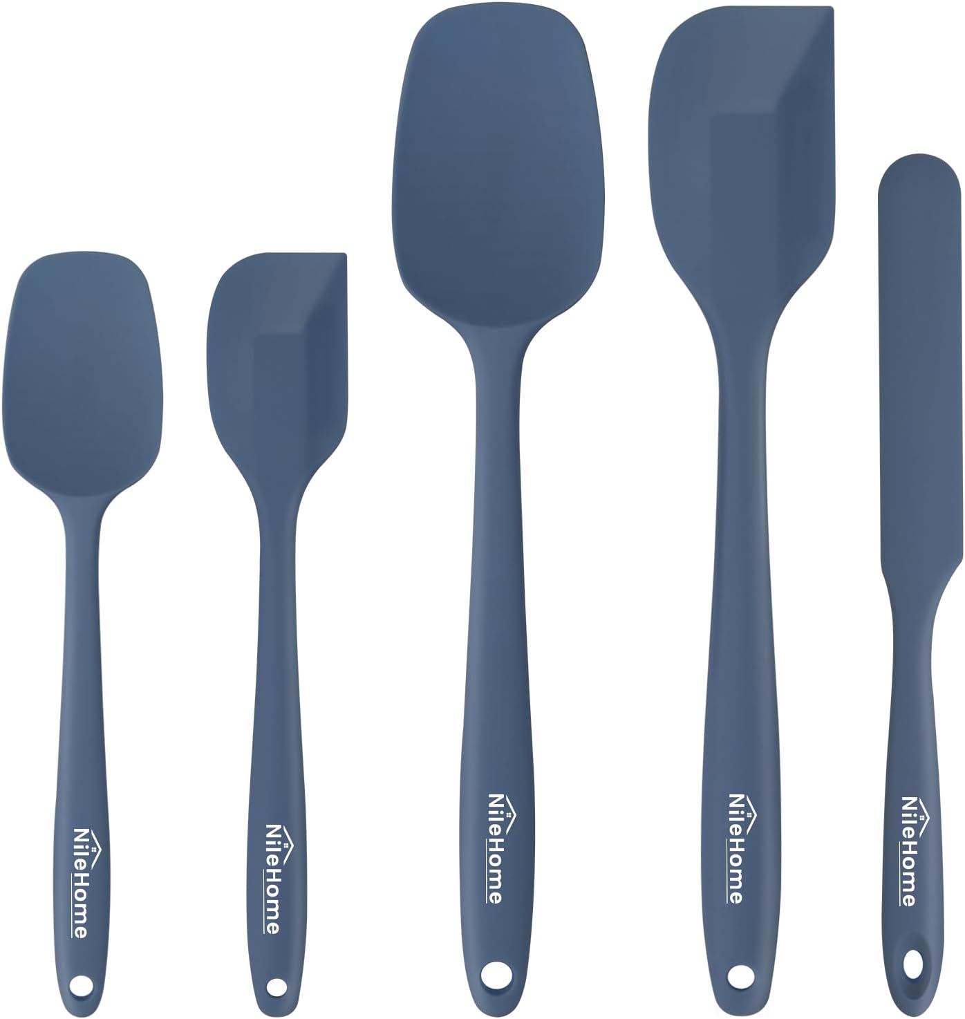 NileHome Silicone Spatula Set, 5 Pieces Food Grade Kitchen Utensils with Silicone Brush Heat Resistant BPA-free Rubber Spatula for Scraping, Baking, Cooking, Mixing—Black