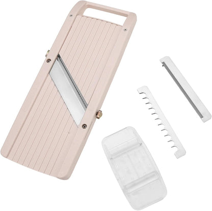 Japanese Mandoline Slicer Professional Vegetable Cutter for Kitchen with Interchangeable 4 Stainless Steel Blades, Beige
