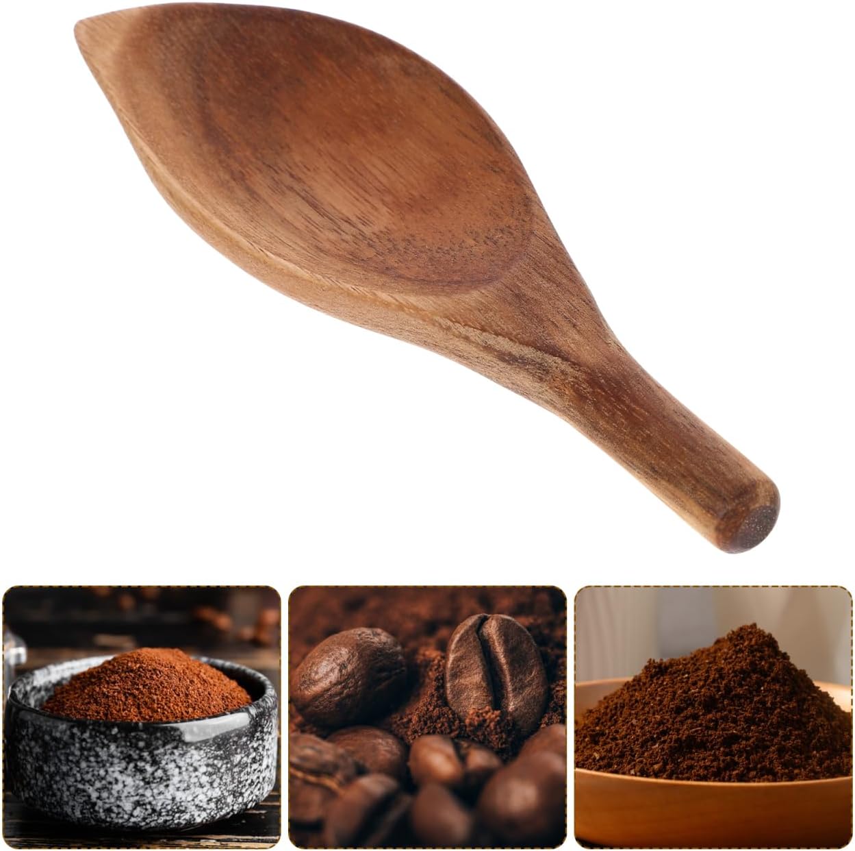 Kichvoe Mini Wood Coffee Measuring Spoon Irregular Shape Reusable Ground Coffee Scoop for Espresso and Tea Powder 4.72 Inch Kitchen Tool