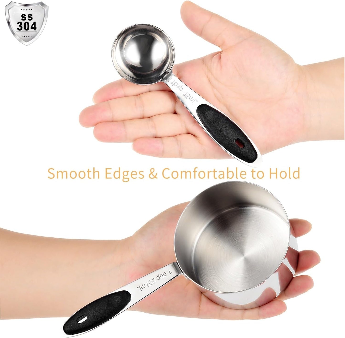 Stainless Steel Measuring Spoons & Cups Set, Includes 10 Sizes, from 1/4 tsp to 1 cup, Food Grade Stackable Tablespoons and Teaspoons Measuring Set for Cooking & Baking (Black)