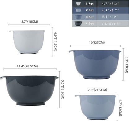 BoxedHome Green Ombre Nesting Plastic Mixing Bowl Set With Pour Spout, Microwave and Dishwasher Safe, BPA free Non-Slip Base, Set of 4 Size 1.7, 2.5, 3.5 and 4.5qt, Great for Prepping, Baking, Cooking