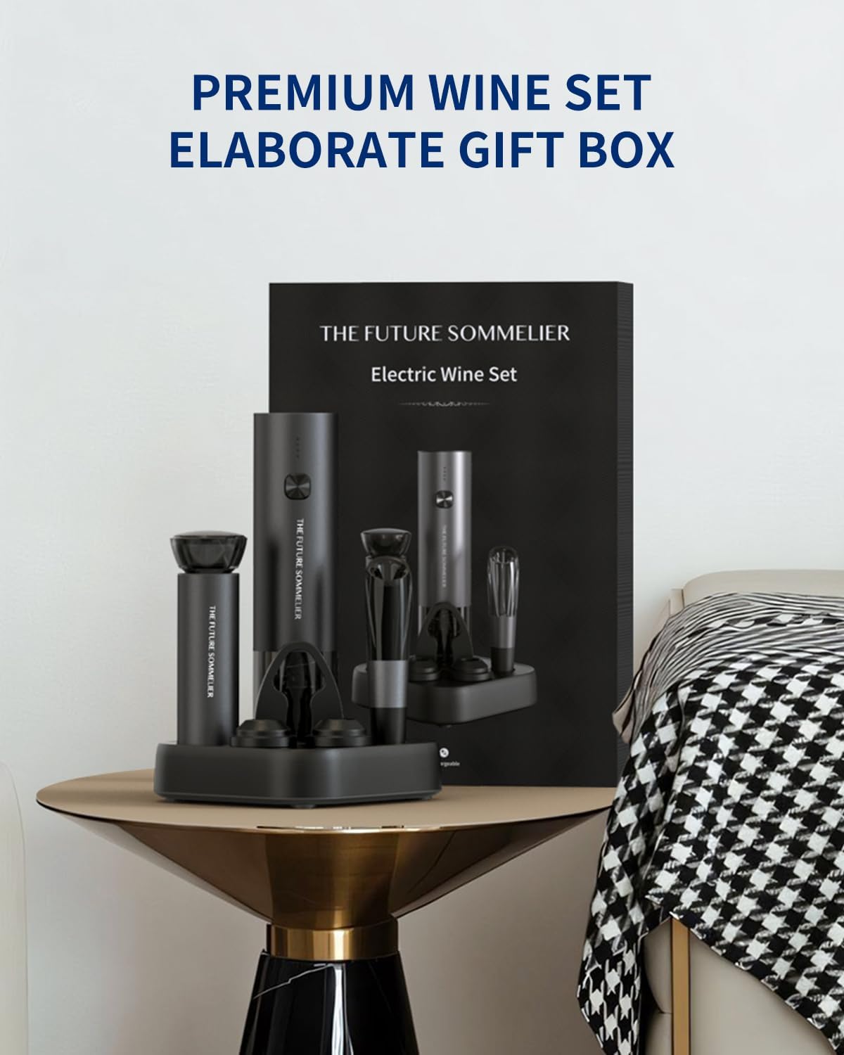 CIRCLE JOY Electric Wine Opener Stainless Steel Rechargeable Automatic Wine Bottle Opener Set 7-in-1 Wine Gifts for Wine Lovers with Charging Base, Foil Cutter, Wine Aerator Pourer & 2 Vacuum Stoppers