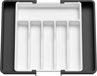 Lifewit Silverware Drawer Organizer, Expandable Utensil Tray for Kitchen, BPA Free Flatware and Cutlery Holder, Adjustable Plastic Storage for Spoons Forks Knives, 11-18 x 14", Black