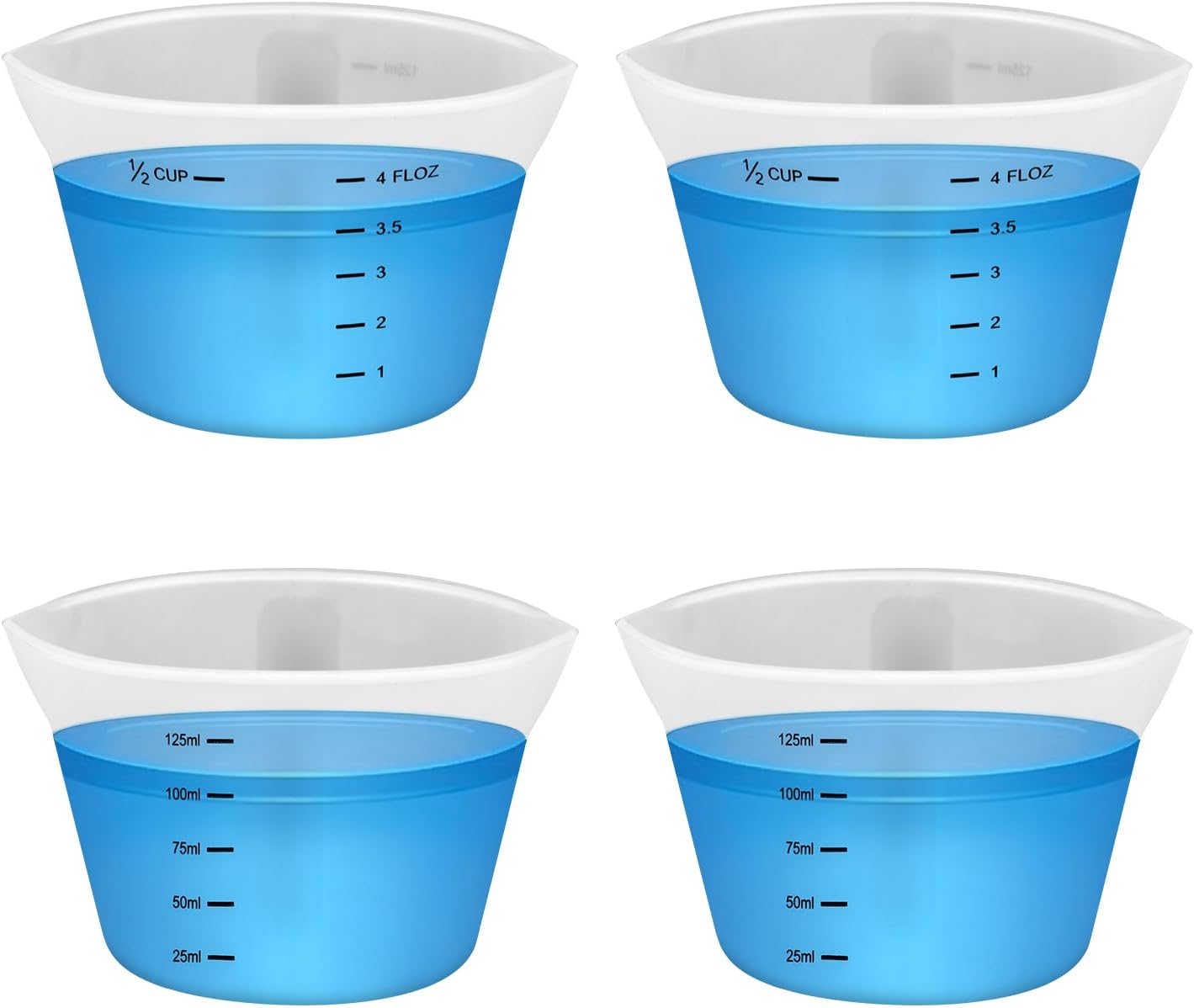 4pcs Laundry Measuring Cup, 125ml Silicone Liquid Measuring Cups Reusable Washable Laundry Detergent Measuring Cup, No More Mess or Leaks for Bathroom Dormitory