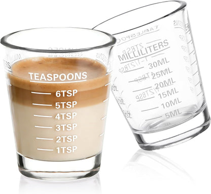 SAIAOKJ Shot Glasses Measuring Cup Set 2PACK Espresso Shot Glasses Liquid Heavy Glass 26-Incremental Measurement 1 OZ, 2 TBS, 6 TSP, 30 ML Kitchen Tools (Red)