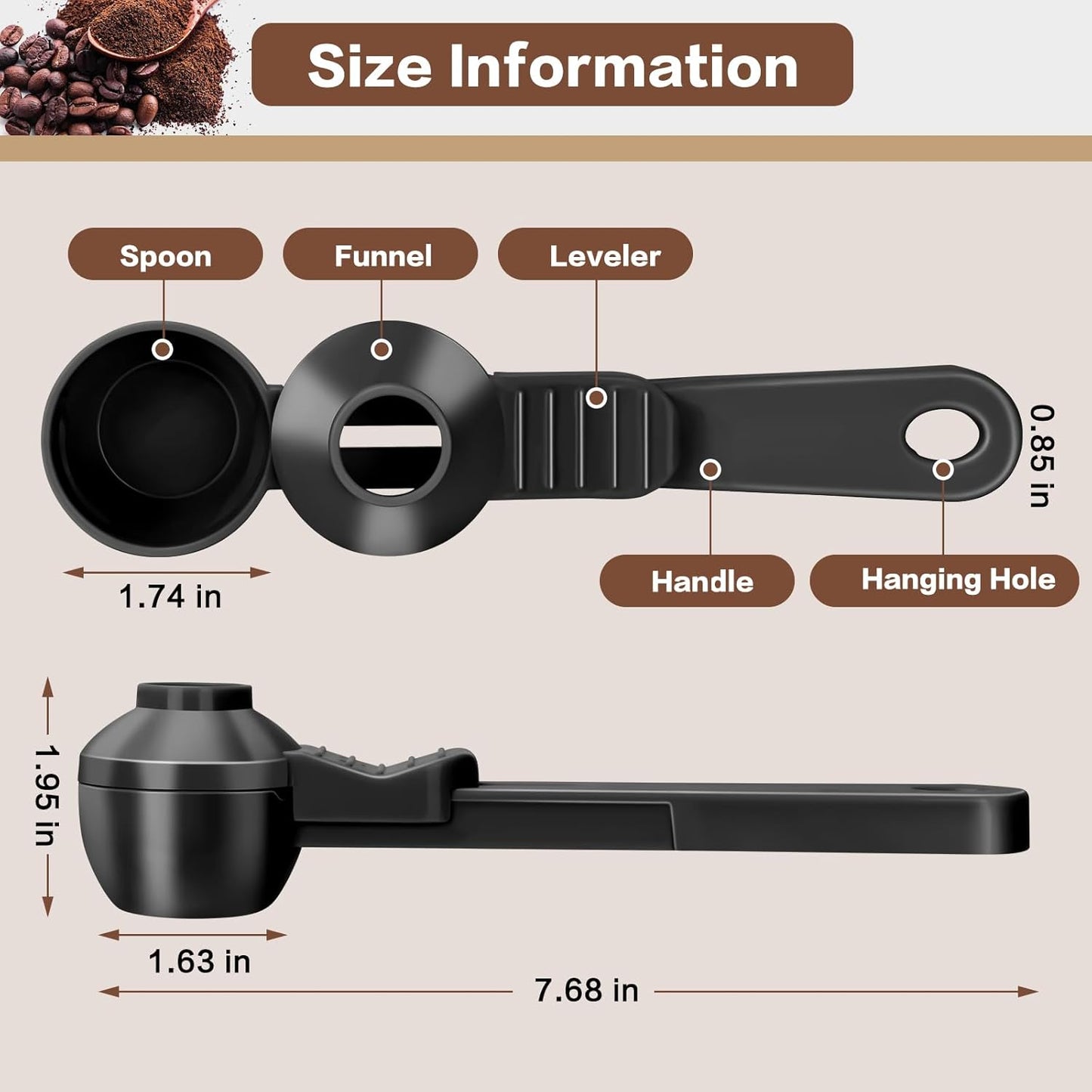 2-in-1 Coffee Scoop with Funnel, 2 Teaspoon Measuring Spoon for Reusable K Cups, Ground Coffee, Protein Powder & Tea, Mess-Free Plastic Design (Pink)