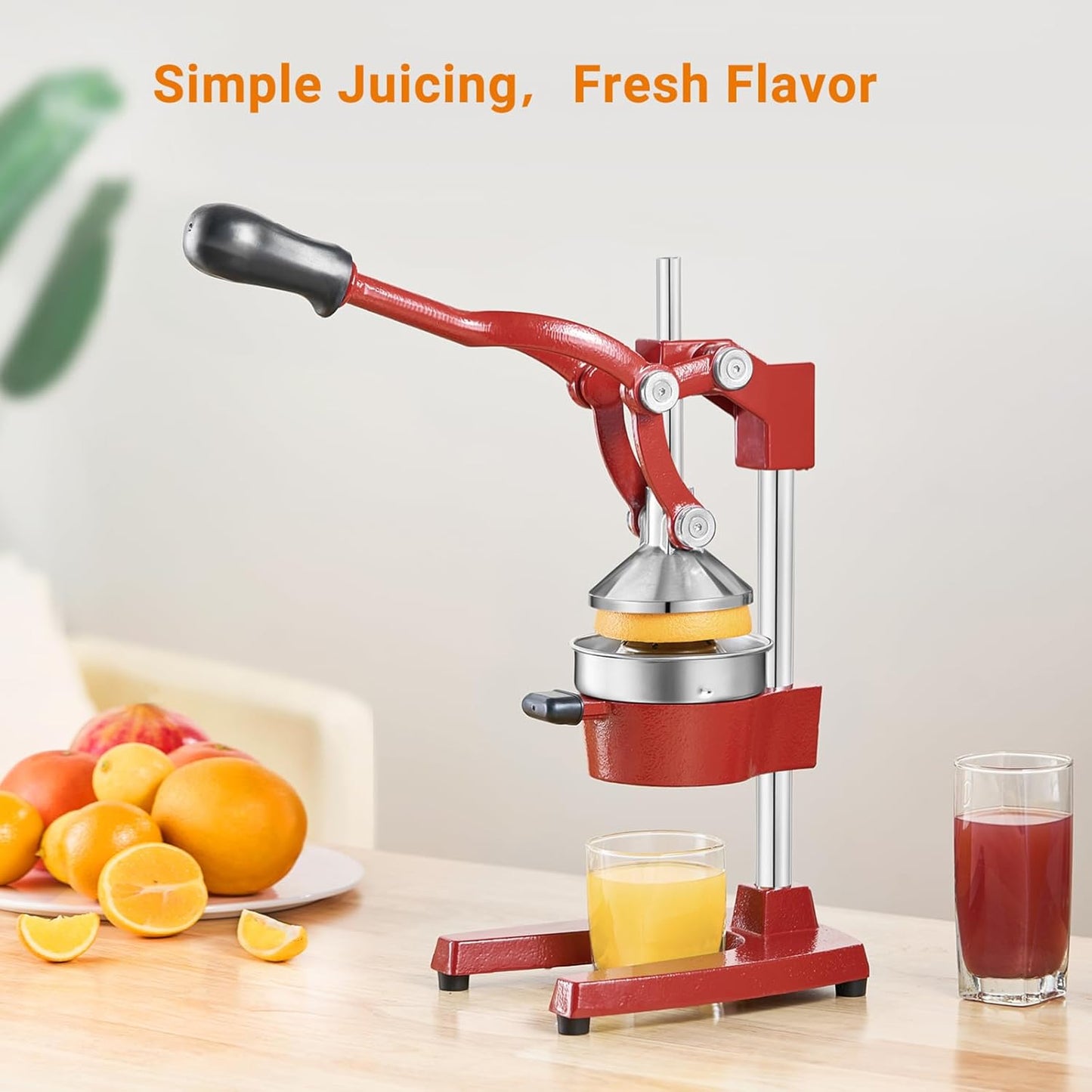 TONGCHANT Manual Juicer, Heavy Duty Cast Iron Juicer | Hand Press Juicer for Orange Lemon Lime Pomegranate & Citrus Fruits, High Leverage for Easy Juicing, Stainless Steel Cup, Easy to Clean, Black