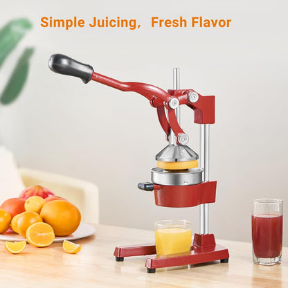 TONGCHANT Manual Juicer, Heavy Duty Cast Iron Juicer | Hand Press Juicer for Orange Lemon Lime Pomegranate & Citrus Fruits, High Leverage for Easy Juicing, Stainless Steel Cup, Easy to Clean, Black