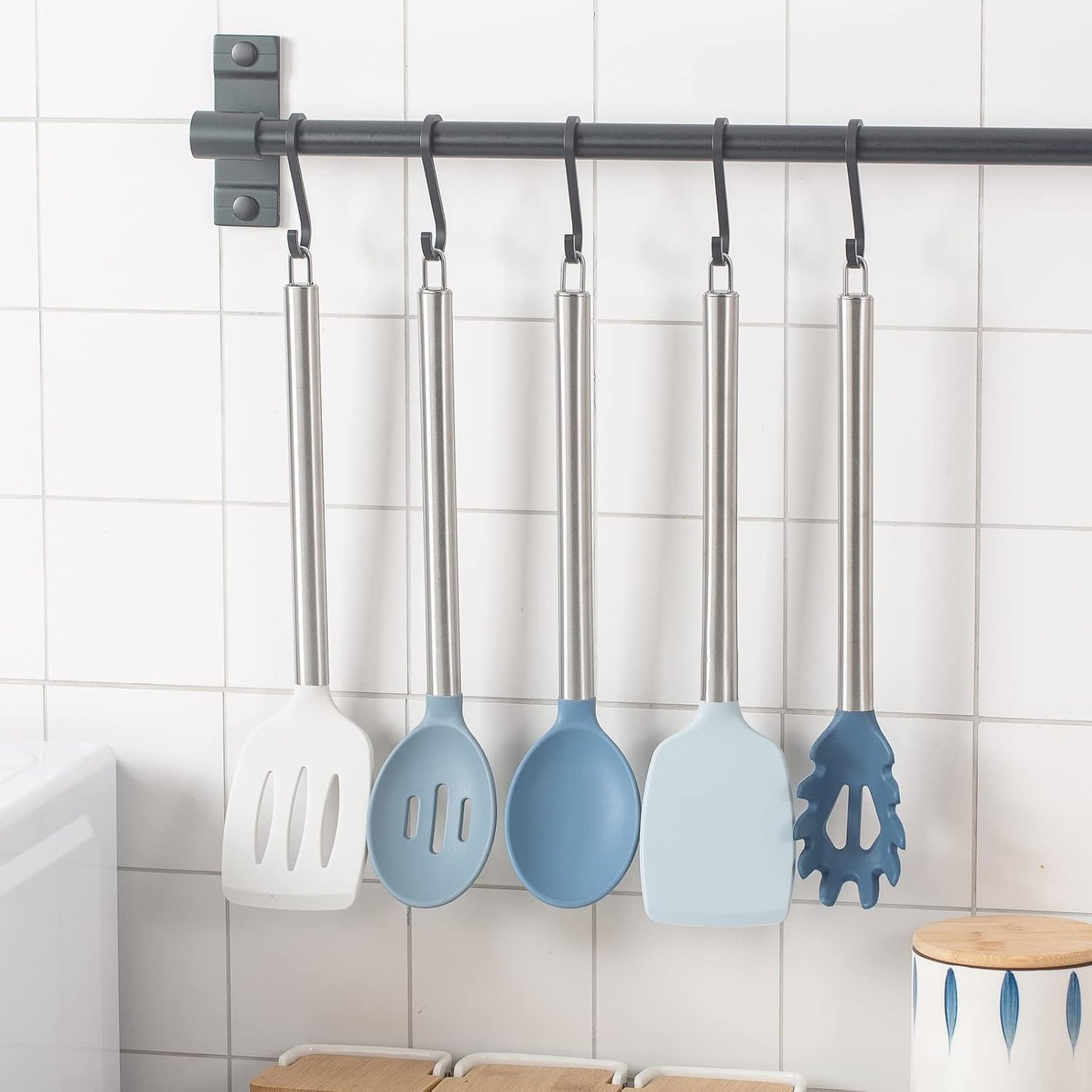COOK WITH COLOR Silicone Cooking Utensils, Kitchen Utensil Set, Easy to Clean Silicone Kitchen Utensils, Cooking Utensils for Nonstick Cookware, Kitchen Gadgets Set, 10 Pieces, Green