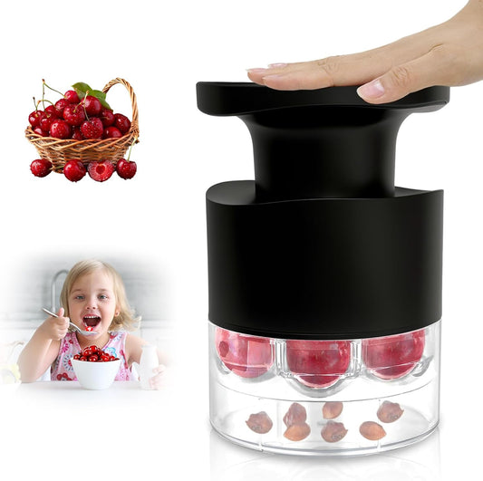 Cherry Pitter - Quick Release Multi Cherries Stoner Pitter 7-in-1, Push Button Cherr'y Core Pit'ter Tool Multiple with Splatter Protector, Pit Seed Remover for Making Jam Cherry Dishes (Red-7 Holes)