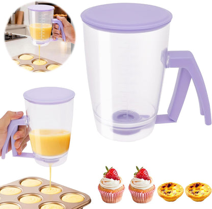 Pancake Batter Dispenser, Kitchen Must Have Tool for Pancakes, Cupcake, Waffle, Cupcake & Crepe, Batter Separator Maker with Measuring Label and Squeeze Handle, Baking Supplies for Griddle