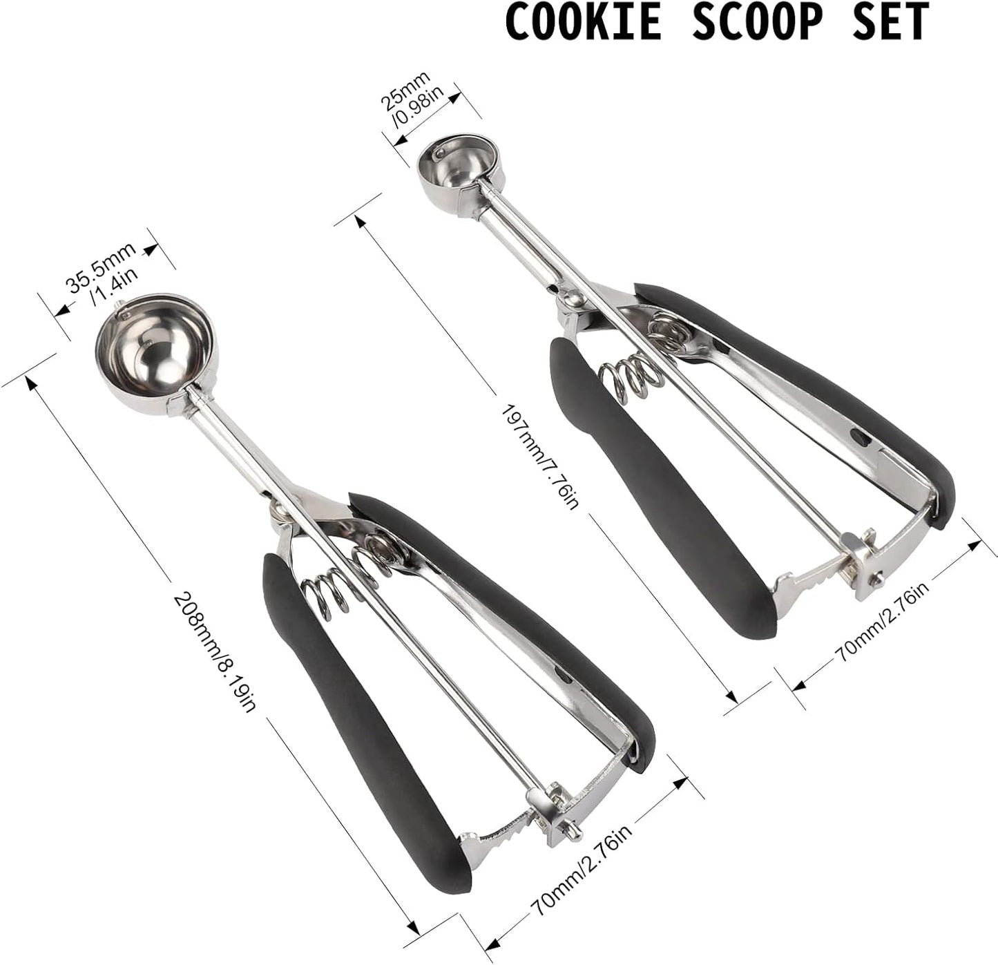 Cookie Scoop Set 1 Tablespoon, Size #60 Cookie Dough Scooper for Baking, 15 ml/0.5 oz Ice Cream Scoop, Acrylic Scoop, Comfortable Grip