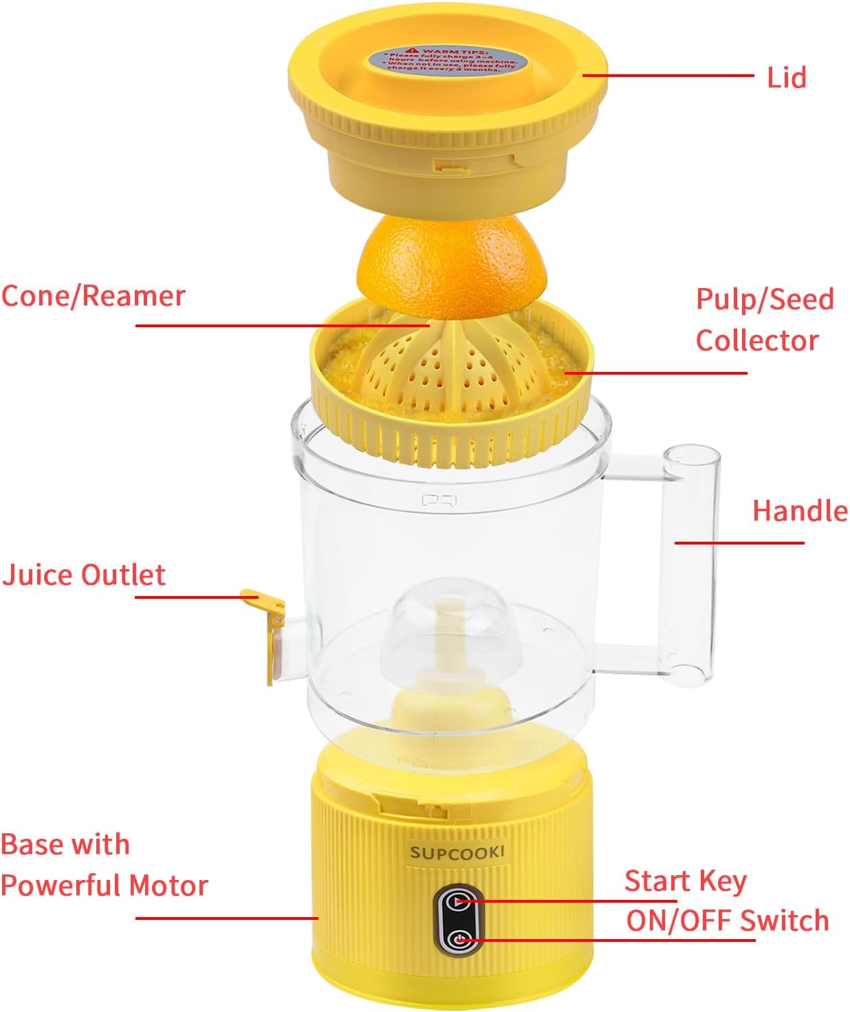 Electric Citrus Juicer, Rechargeable Juicer Machine with USB Cable and Cleaning Brush, Touch Button, Automatic Orange Lime Lemon Grapefruit Squeezer, Easy to Clean Portable Juicer, White