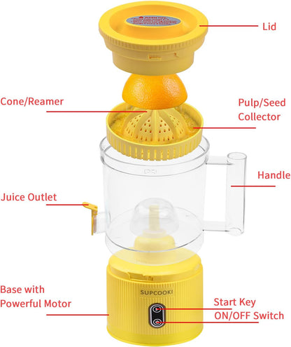 Electric Citrus Juicer, Rechargeable Juicer Machine with USB Cable and Cleaning Brush, Touch Button, Automatic Orange Lime Lemon Grapefruit Squeezer, Easy to Clean Portable Juicer, White