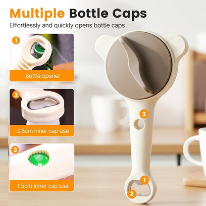 Multi-Functional Retractable Jar and Bottle Opener, Magnetic Stainless Steel Can Opener with Ergonomic Handle