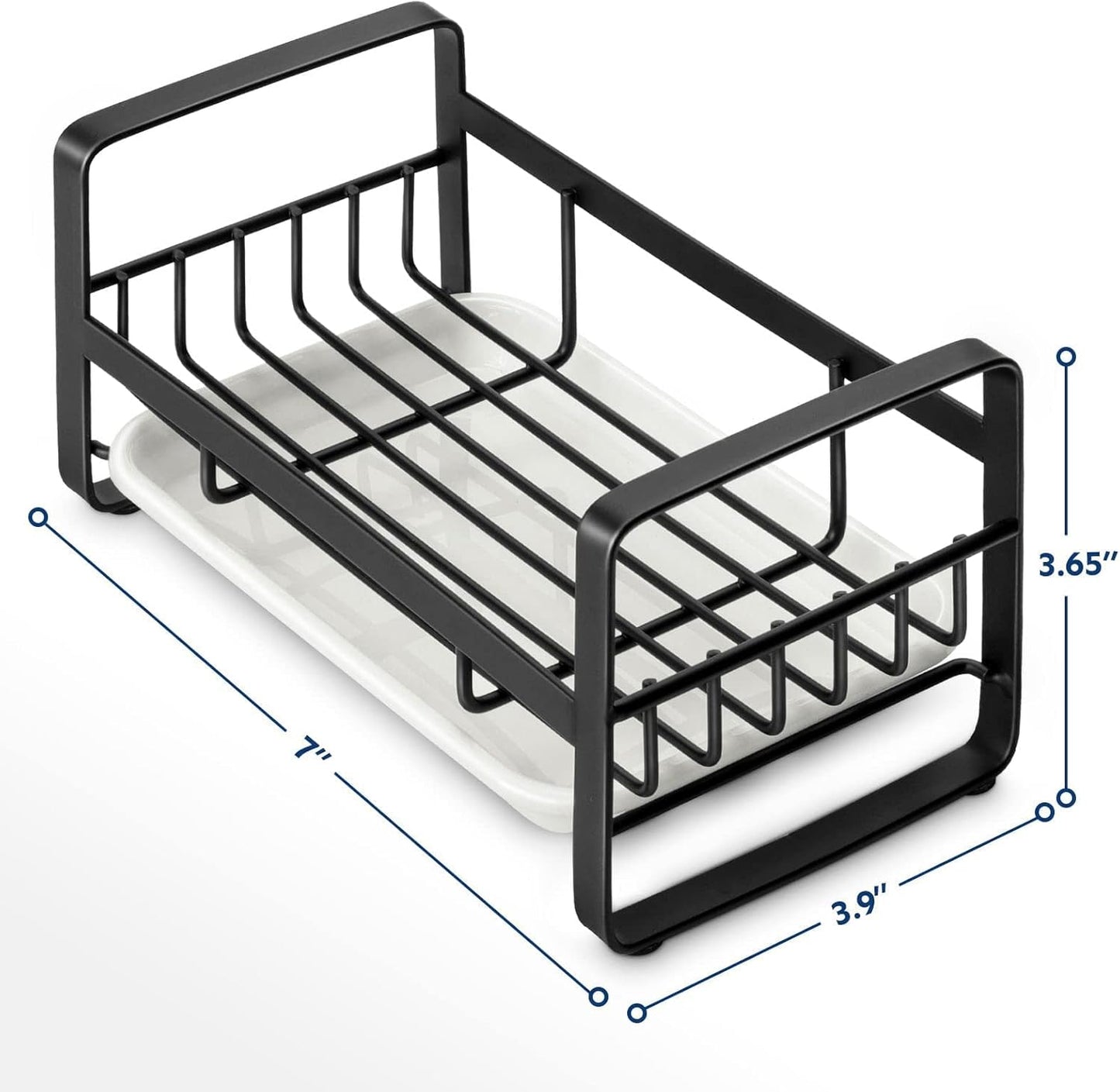 HULISEN Kitchen Sink Sponge Holder, 304 Stainless Steel Kitchen Soap Dispenser Caddy Organizer, Countertop Soap Dish Rack Drainer with Removable Drain Tray, not Including Dispenser and Brush