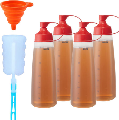 Condiment Squeeze Bottles for Sauces Pancake Batter Plastic - Wide Mouth Kitchen Ketchup Mustard Squirt Bottle Empty Dispenser for Icing Oil Salad Food Liquid for Griddle BBQ(4 PCS, 18 oz.)