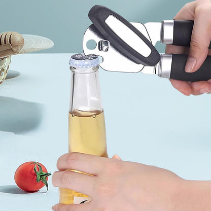 The Original Heavy Duty Stainless Steel Smooth Edge Manual Can Opener and Bottle Openers, Soft Handle, Rust Proof Oversized Handheld Easy Turn Knob,Grey