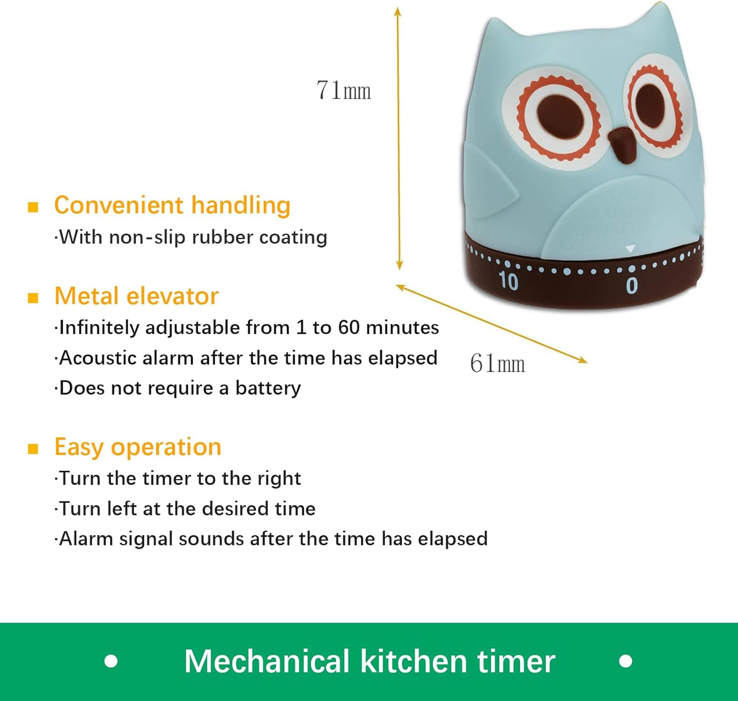 Quirky Creature Mechanical Kitchen Timer, Cute 60-Minute Manual Wind Up Countdown Clock, Unique Matte Blue Visual Timer for Kids, Creative Study Tool & Office Desk Gift (Blue)