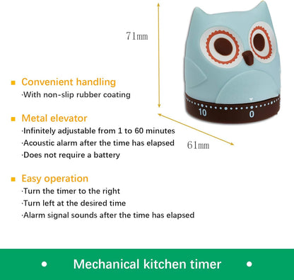 Quirky Creature Mechanical Kitchen Timer, Cute 60-Minute Manual Wind Up Countdown Clock, Unique Matte Blue Visual Timer for Kids, Creative Study Tool & Office Desk Gift (Blue)