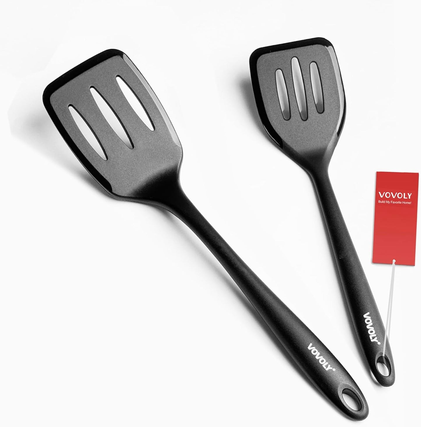 Large Size Silicone Spatula Set, 600°F Heat Resistant Silicone Spatula Turner Flipper for Cooking, Non Stick and Non Scratch Kitchen Utensils for Eggs & Pancakes, 2-Pack, Black