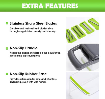Vegetable Chopper Multifunctional Food Chopper | 16-in-1 Onion Cutter with 7 Blades, Vegetable Slicer and Dicer with Container for Salad, Potato, Carrot, Garlic & Kitchen Use