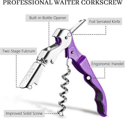 HYZ 2-Pack Wine Opener Waiter Corkscrew, Professional Wine Key for Servers, Bartender, with Foil Cutter, Manual Wine Bottle Opener Double Hinged (Black)
