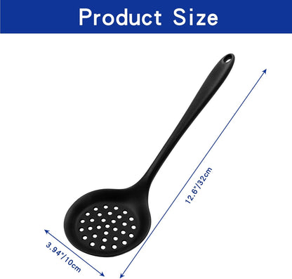BokWin 1 Pcs Round Slotted Spoon Heat Resistant Silicone Strainer Spoon Non Stick Skimmer Spoon for Cooking Vegetable(Grey)