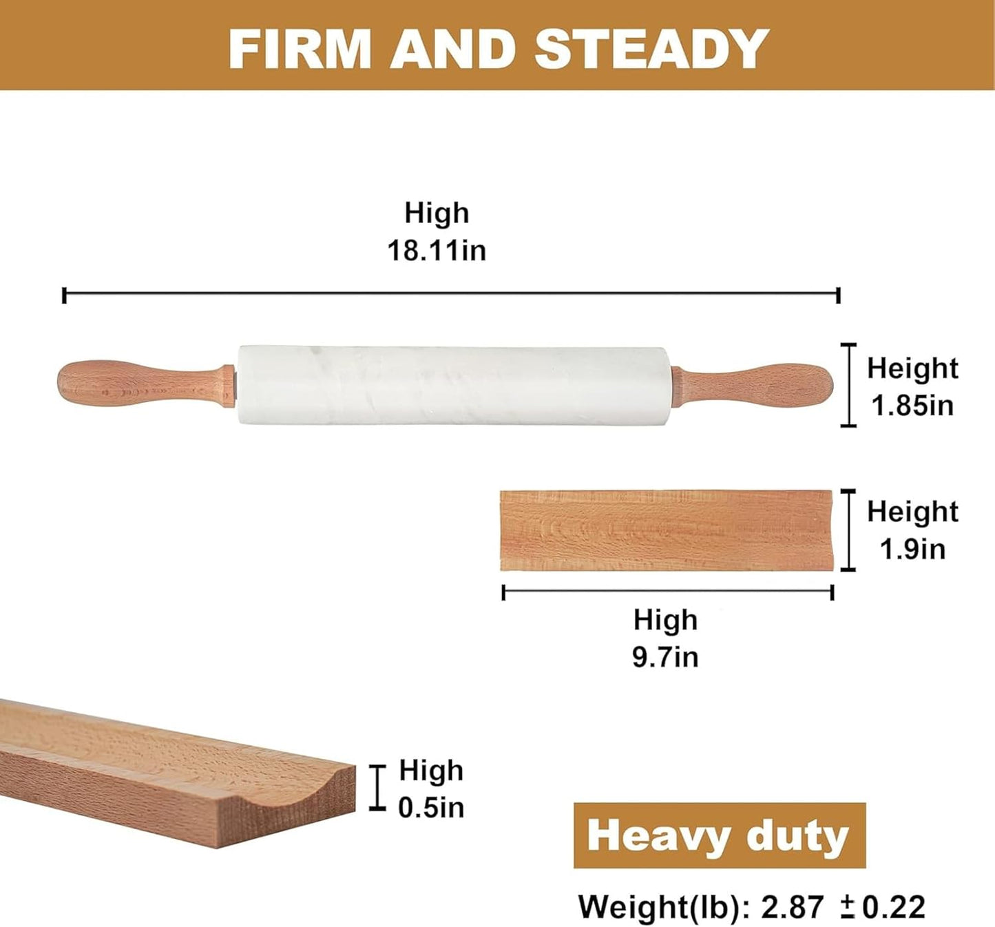 Koville African Natural Marble Rolling Pin, Non-Stick Polished Dough Roller, Pasta, Dumpling, Fondant, Pie Crust, Bread, Pizza Dough, Kitchen Baking Pastry Tools with Mat/Scraper（Namib Fantasy）