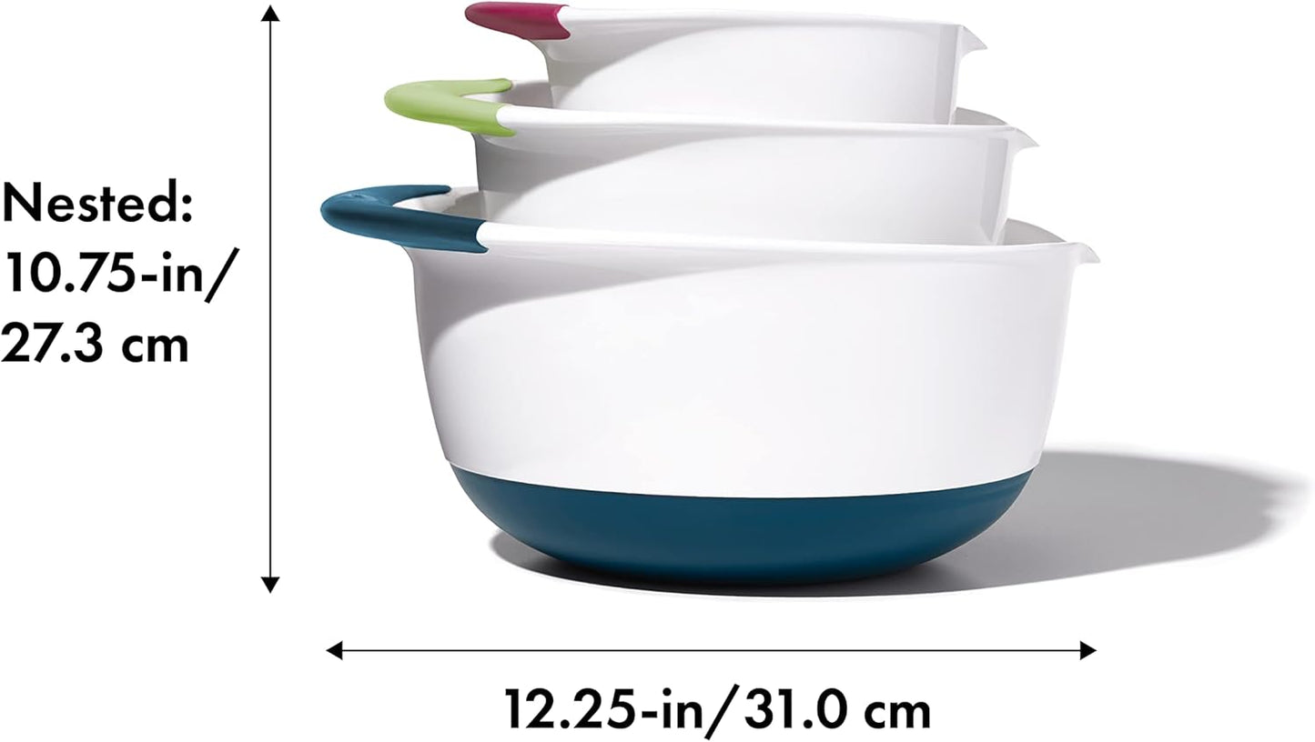 OXO Good Grips 3-Piece Plastic Mixing Bowl Set - Cadet Blue, Tower Gray, Jade, Small, Medium, Large