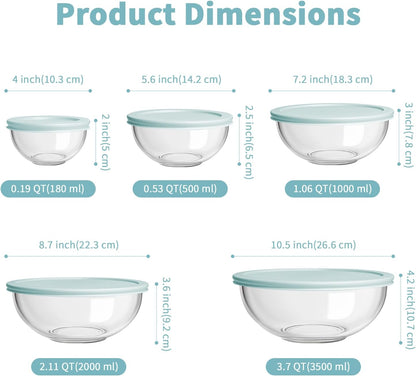 WhiteRhino Glass Mixing Bowls Glass Bowls with Lids Set(4.5QT,2.7QT, 1.1QT),Large Salad Bowls,glass mixing bowl Space-Saving Nesting Storage bowls for Cooking,Baking,Prepping,Dishwasher Safe