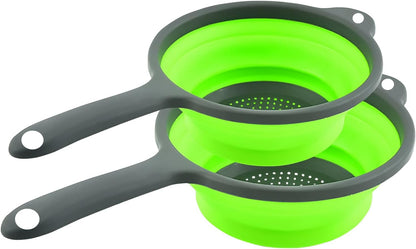 Kitchen Collapsible Colanders Set,Collapsible Colanders with Handles,Dishwasher Safe,Space-Saver Folding Strainer Colander for Draining Pasta Vegetable Fruits (Green)