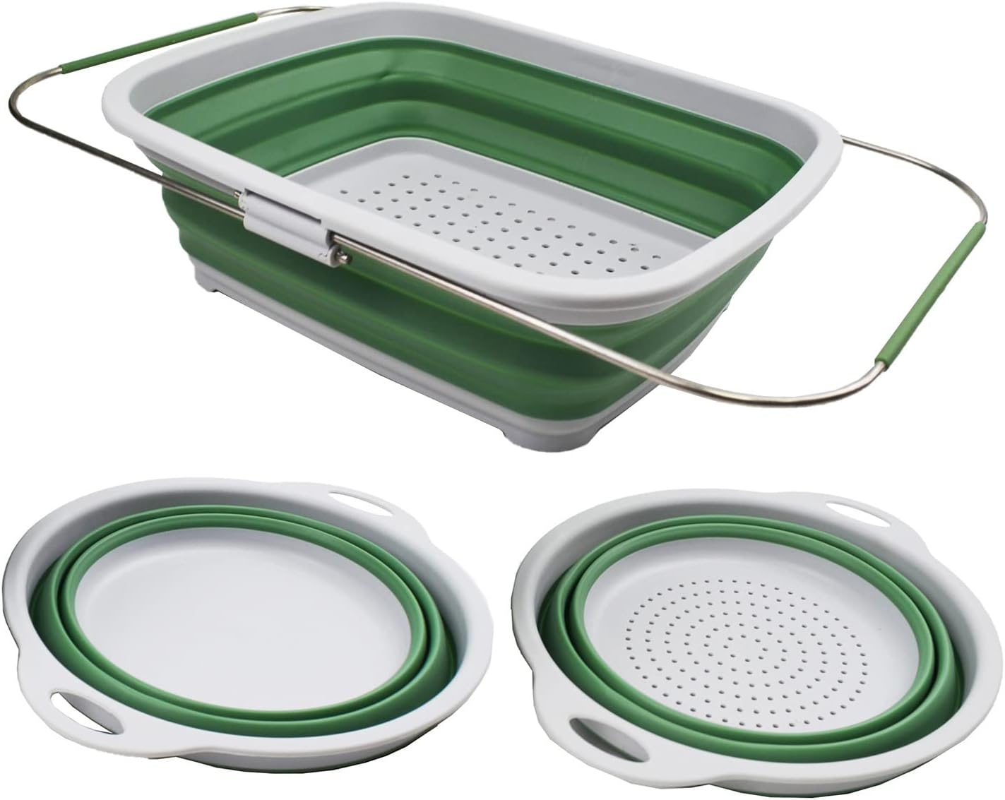 SAMMART COMBO - Collapsible & Expandable Basket & Colander & Bowl - Perfect Outdoor & Picnic - Space Saving (Basket + Colander + Bowl)
