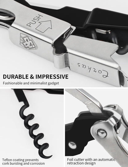 CORKAS Wine Key - Professional Handcrafted Heavy Duty Waiter Corkscrew, Compact Wine Opener with Double Hinged, Foil Cutter and Bottle Opener, Gifts for Servers, Sommelier, Bartenders - Red