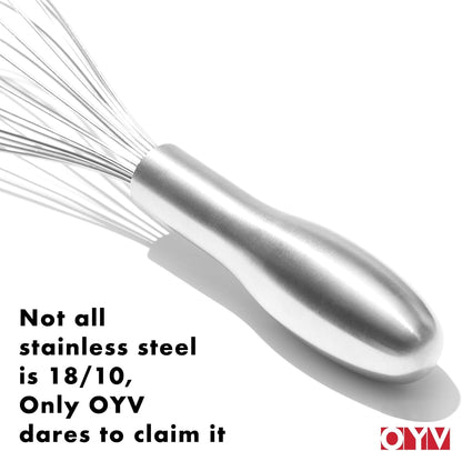 OYV 18/10 Stainless Steel Whisk, Ergonomic Handle, Dishwasher Safe Metal whisk, Professional Whisk for Kitchen Cooking, Perfect for Blending, Whisking, Baking, and Beating, 10-Inch Wire Wisk