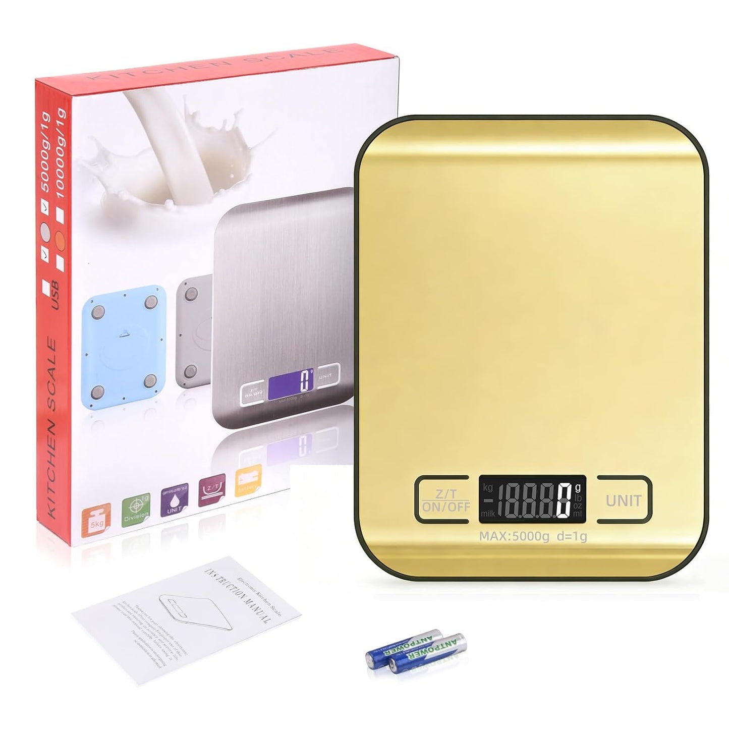 Digital Shipping Scale,Stainless Steel Panel, Accurate Portable Postal Scale for Packages, Small Business,Kitchen, Food, Handmade, Liquids, and Boutique (Rose Gold Battery(5kg/1g))