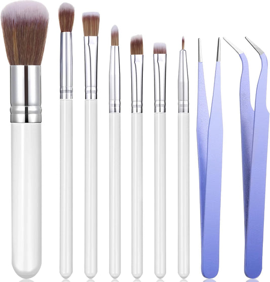 Sinmoe 10 Pieces Cake Candy Decorating Brushes Tools Cookie Decoration Brushes Pastry Brush and Stainless Steel Straight and Curved Tip Tweezers Pasta Tweezers for Baking Fondant (Purple Color)