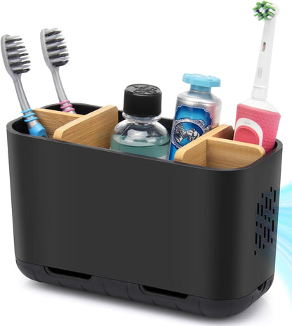 GFWARE Toothbrush Holders for Bathrooms, 5 Slots Bamboo Toothbrush Holder Kids Electric Toothbrush Holder and Toothpaste Holder for Bathroom Countertop Accessories Storage, Marble Toothbrush Organizer