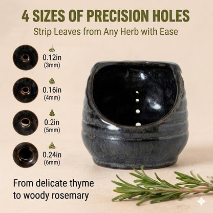 Sunflower Herb Stripper Bowl - 4 Size Holes Ceramic Leaf Stripper Tool for Rosemary Thyme, 3D Sunflower Embossed, Kitchen Gadgets for Cooking & Gardening, Brown Glazed