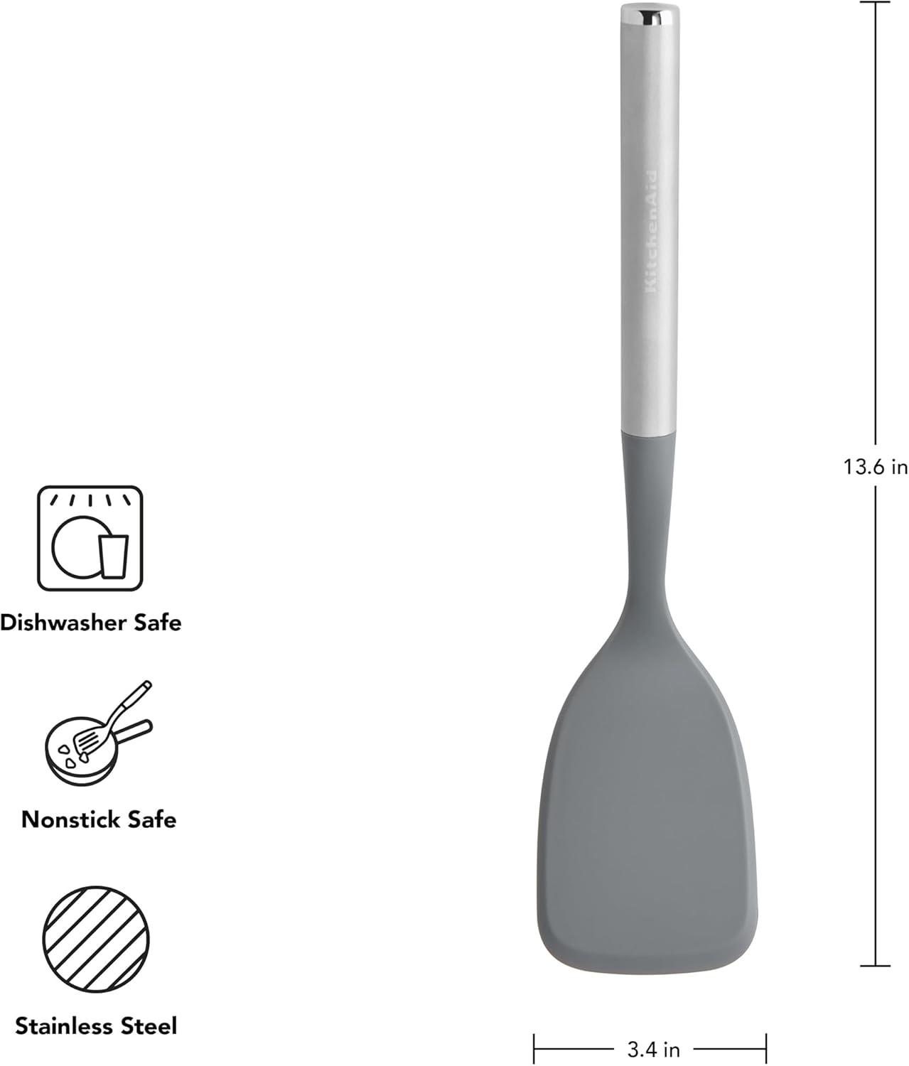 KitchenAid Spoon Spatula with Curved Edges and Stainless Steel Handle, Nonstick Safe, Durable, Dishwasher Safe